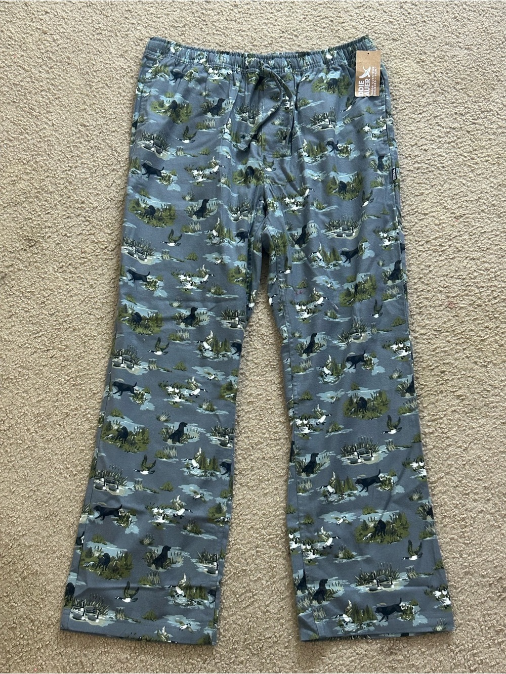 NEW Eddie Bauer Mens Flannel Sleep Lounge Pants Dog Waterfowl Print Size Large